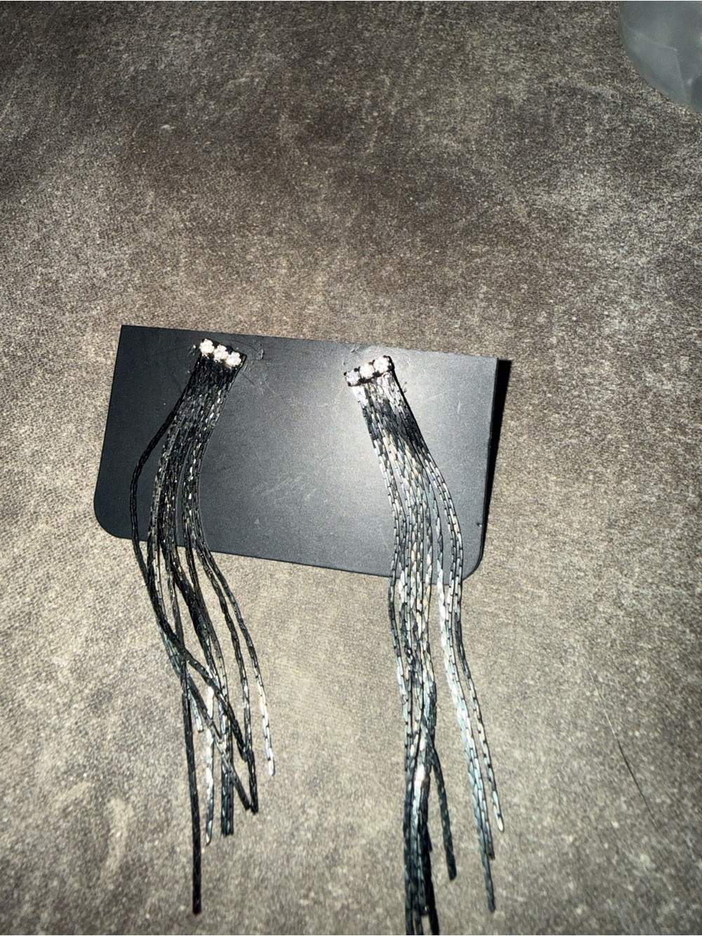 Elegant Black Fringe Drop Earrings with Crystal Accent